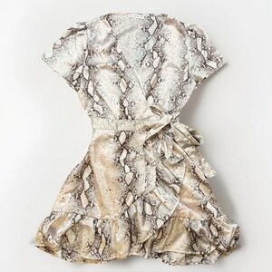 L Love Snake Print Satin Ruffle Wrap Mini Dress Women’s Size S Festival Cowgirl